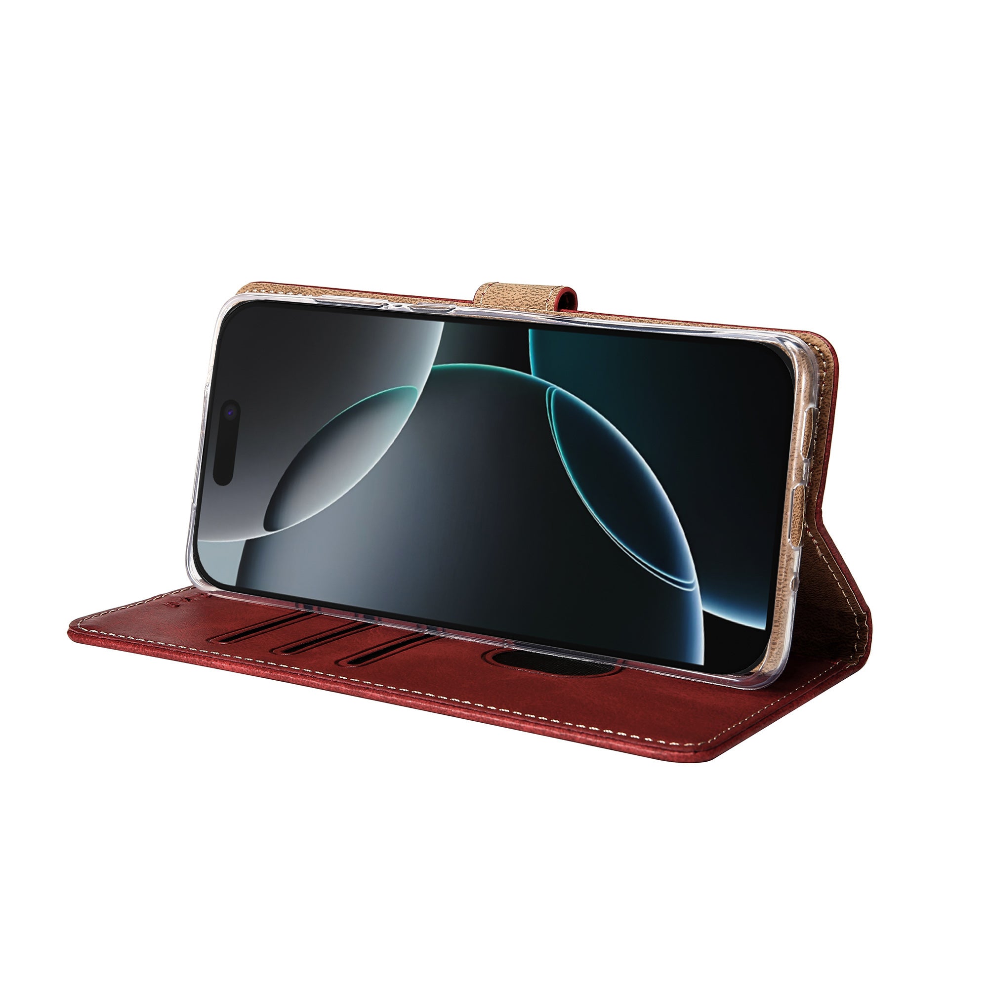 Rixus Bookcase For Apple iPhone 16 Pro Max Dark Red