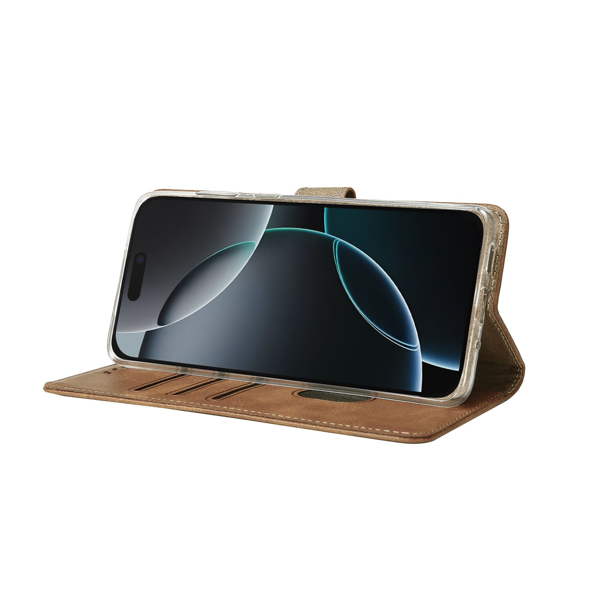 Rixus Bookcase For Apple iPhone 16 Pro Max Light Brown