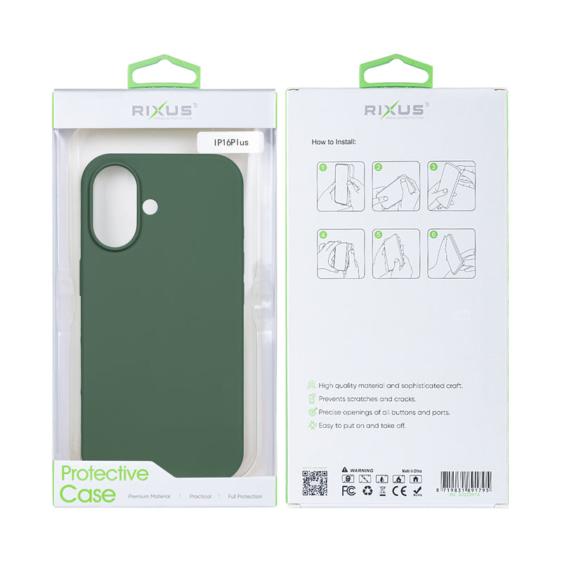 Rixus For iPhone 16 Plus Soft TPU Phone Case Dark Green