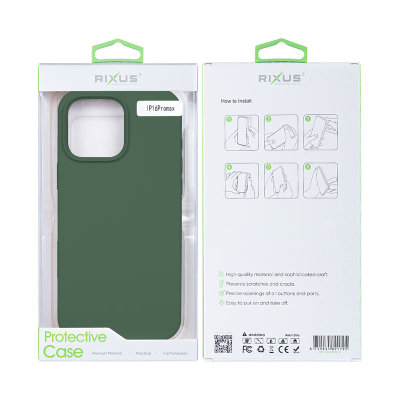 Rixus For iPhone 16 Pro Max Soft TPU Phone Case With MagSafe Dark Green