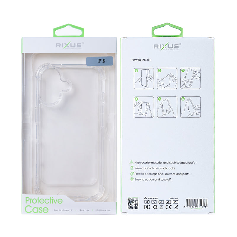 Rixus For iPhone 16 Anti-Burst Case Transparent