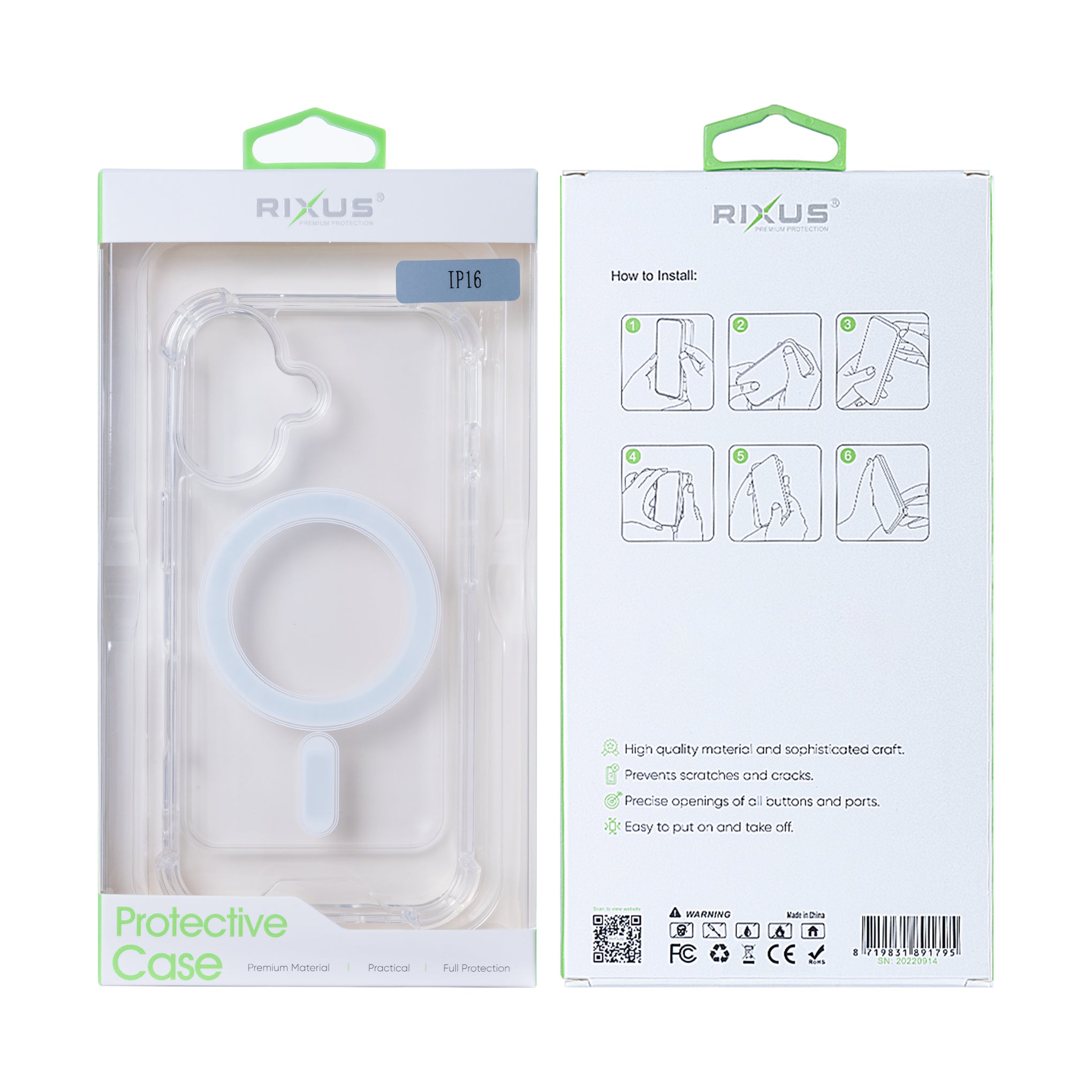 Rixus Anti-Burst Case With MagSafe Compatible For Apple iPhone 16 Transparent