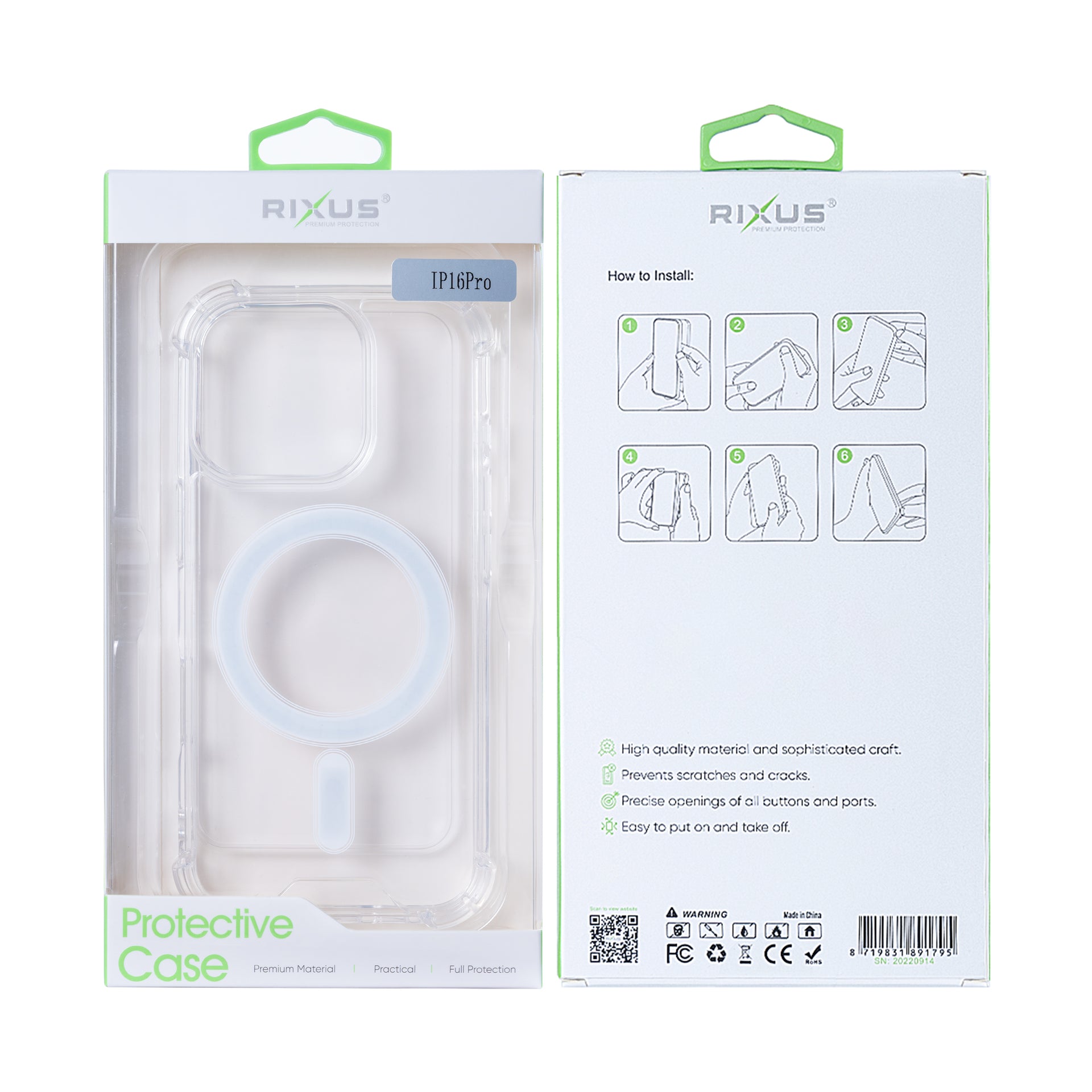 Rixus Anti-Burst Case With MagSafe Compatible For Apple iPhone 16 Pro Transparent