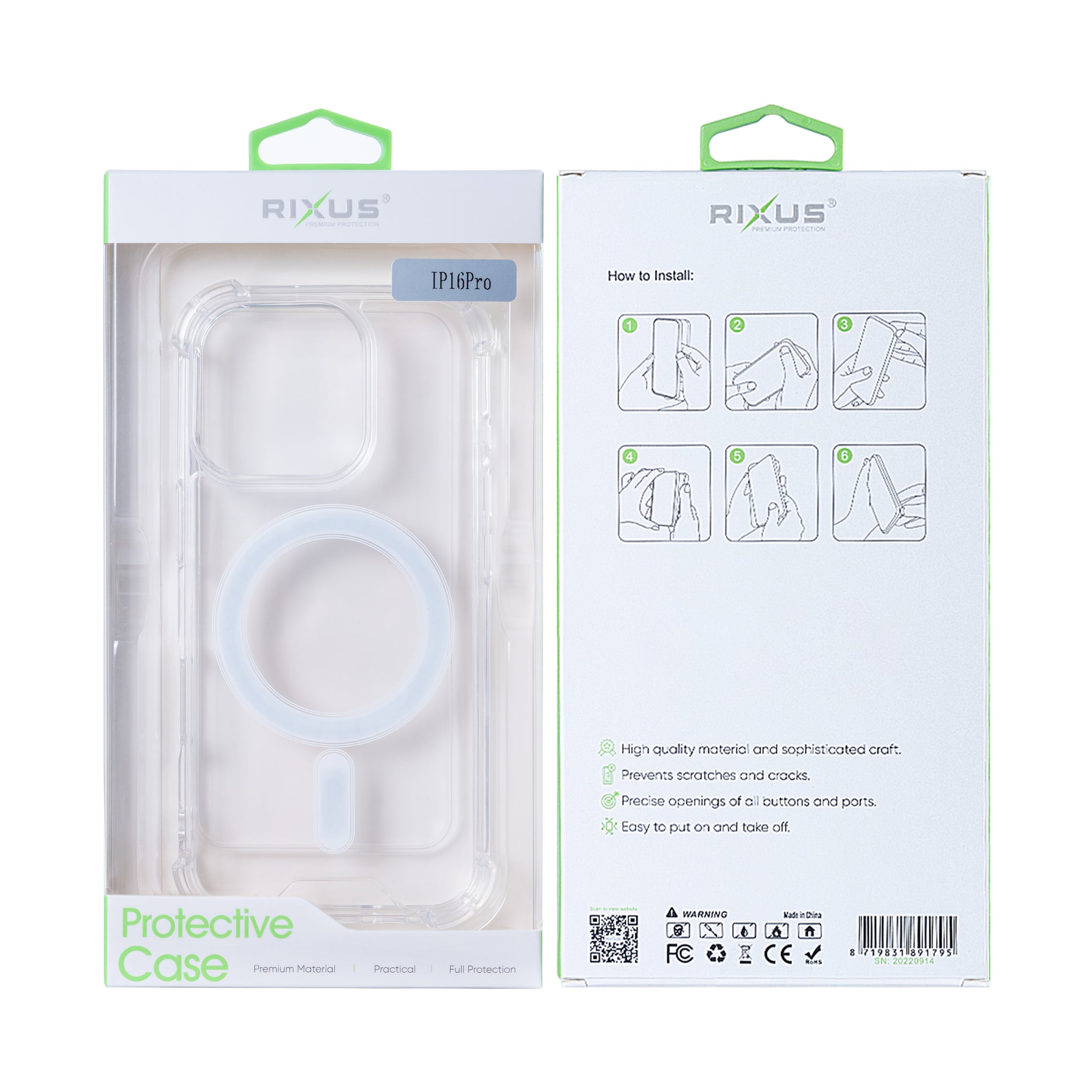Rixus Anti-Burst Case With MagSafe Compatible For Apple iPhone 16 Pro Transparent