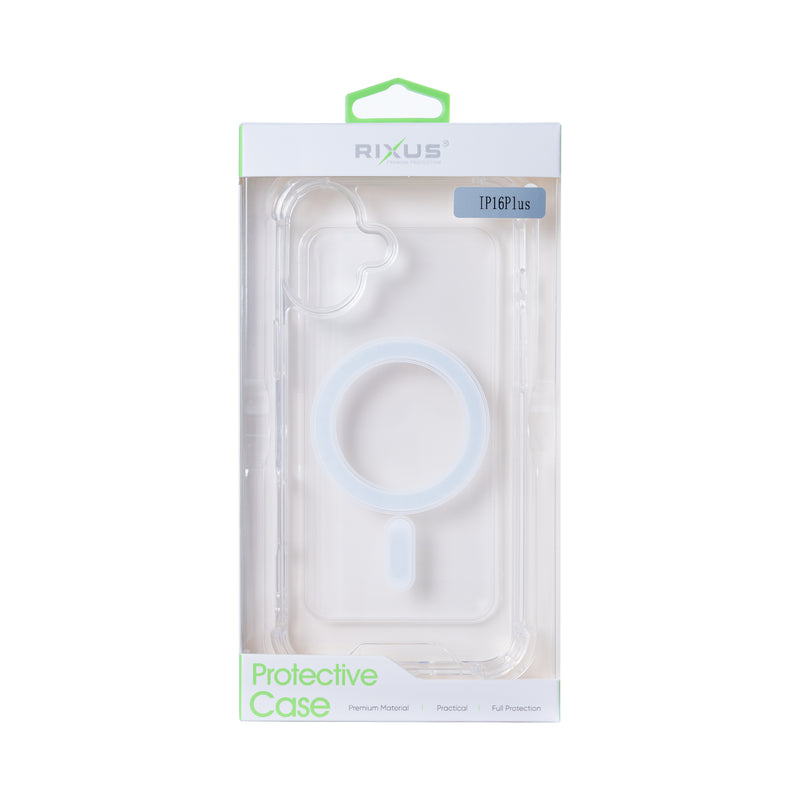 Rixus For iPhone 16 Plus Anti-Burst Case With MagSafe Transparent