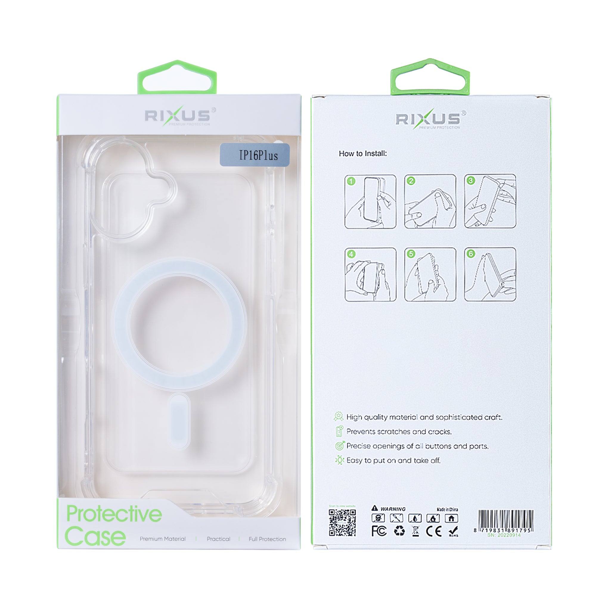 Rixus Anti-Burst Case With MagSafe Compatible For Apple iPhone 16 Plus Transparent