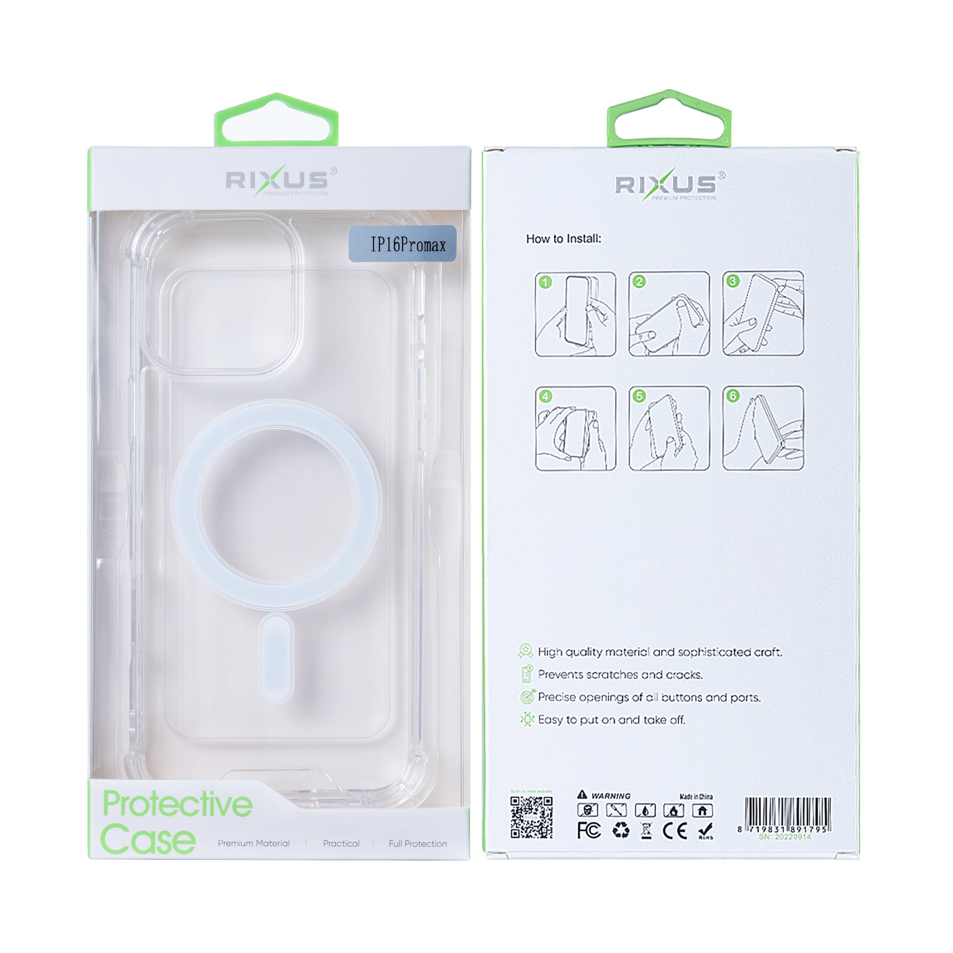 Rixus Anti-Burst Case With MagSafe Compatible For Apple iPhone 16 Pro Max Transparent