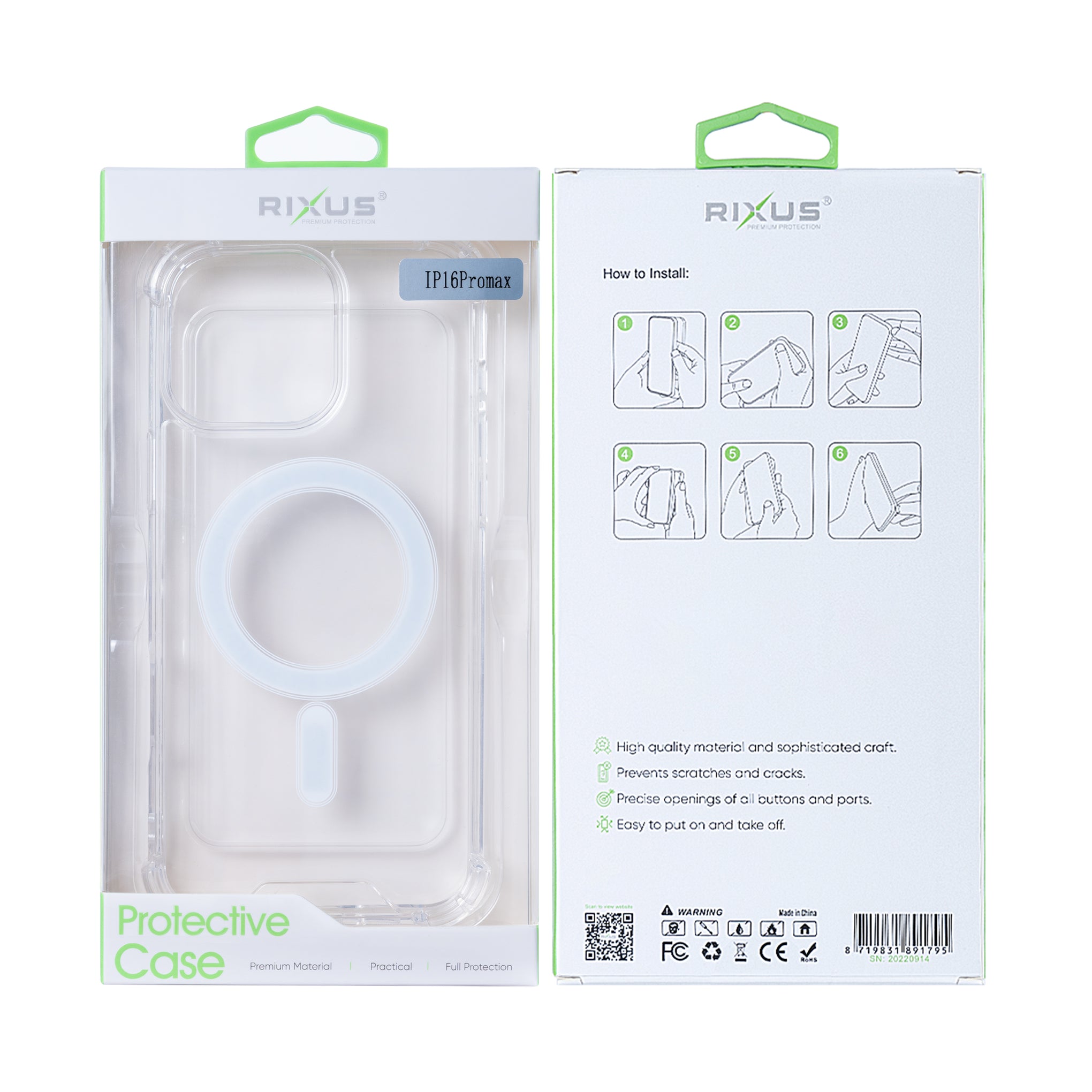 Rixus Anti-Burst Case With MagSafe Compatible For Apple iPhone 16 Pro Max Transparent
