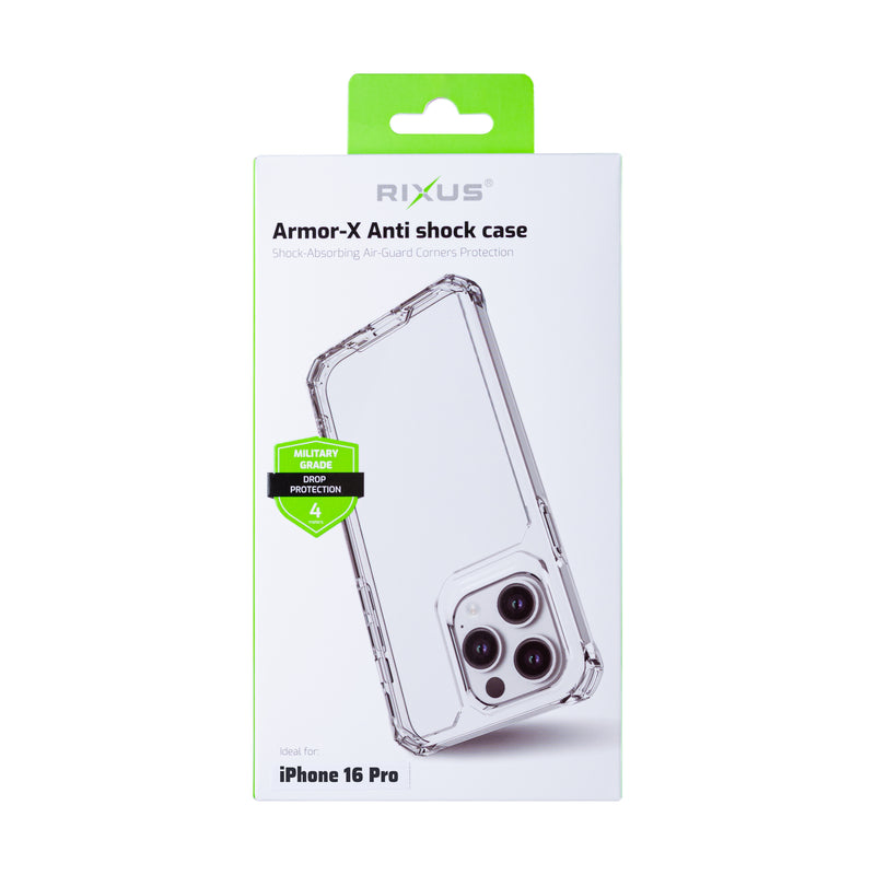 Rixus For iPhone 16 Pro Armor-X Anti Shock Case Transparent