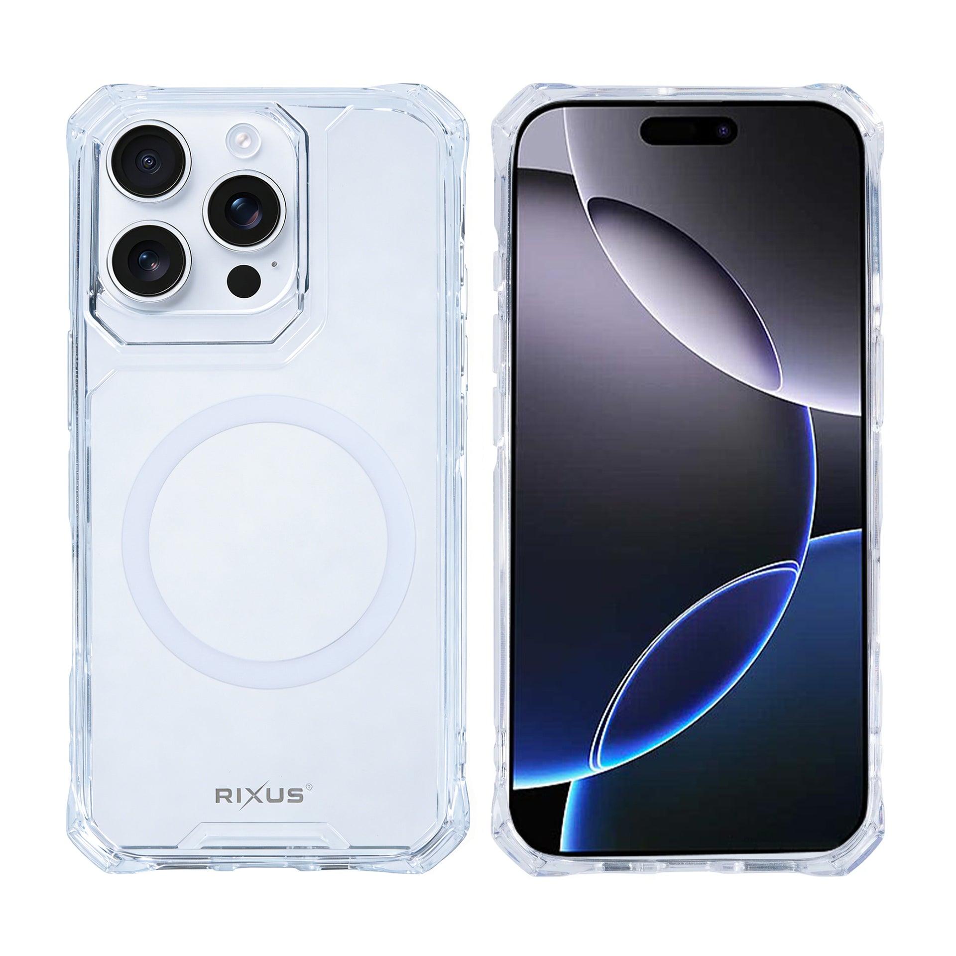 Rixus Armor-X Anti Shock Case With MagSafe Compatible For Apple iPhone 16 Pro Max Transparent