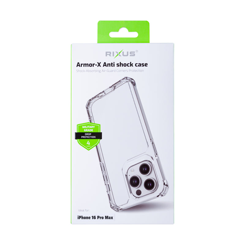 Rixus For iPhone 16 Pro Max Armor-X Anti Shock Case Transparent