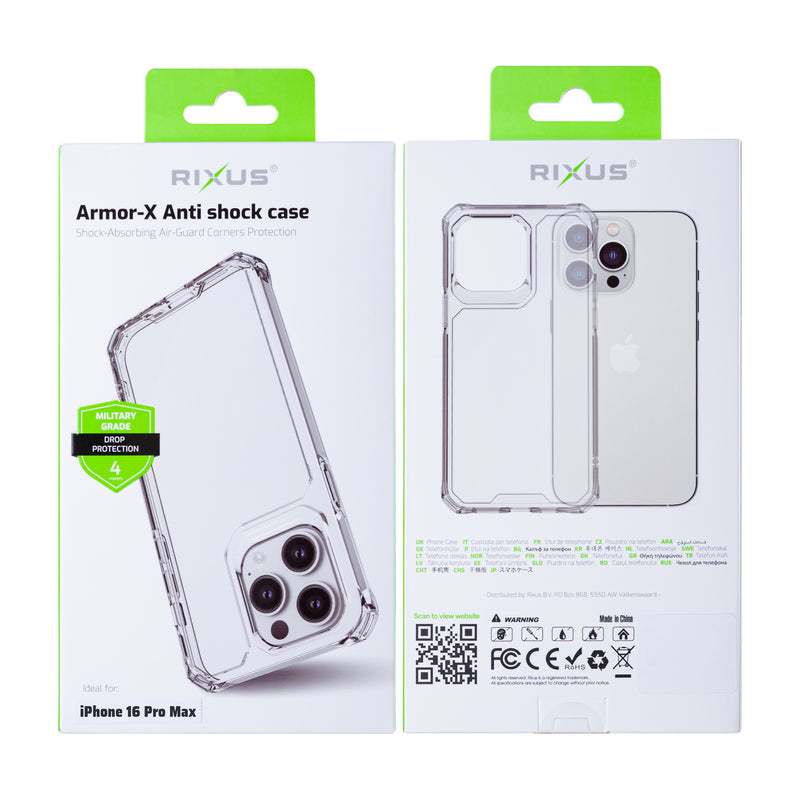 Rixus For iPhone 16 Pro Max Armor-X Anti Shock Case Transparent