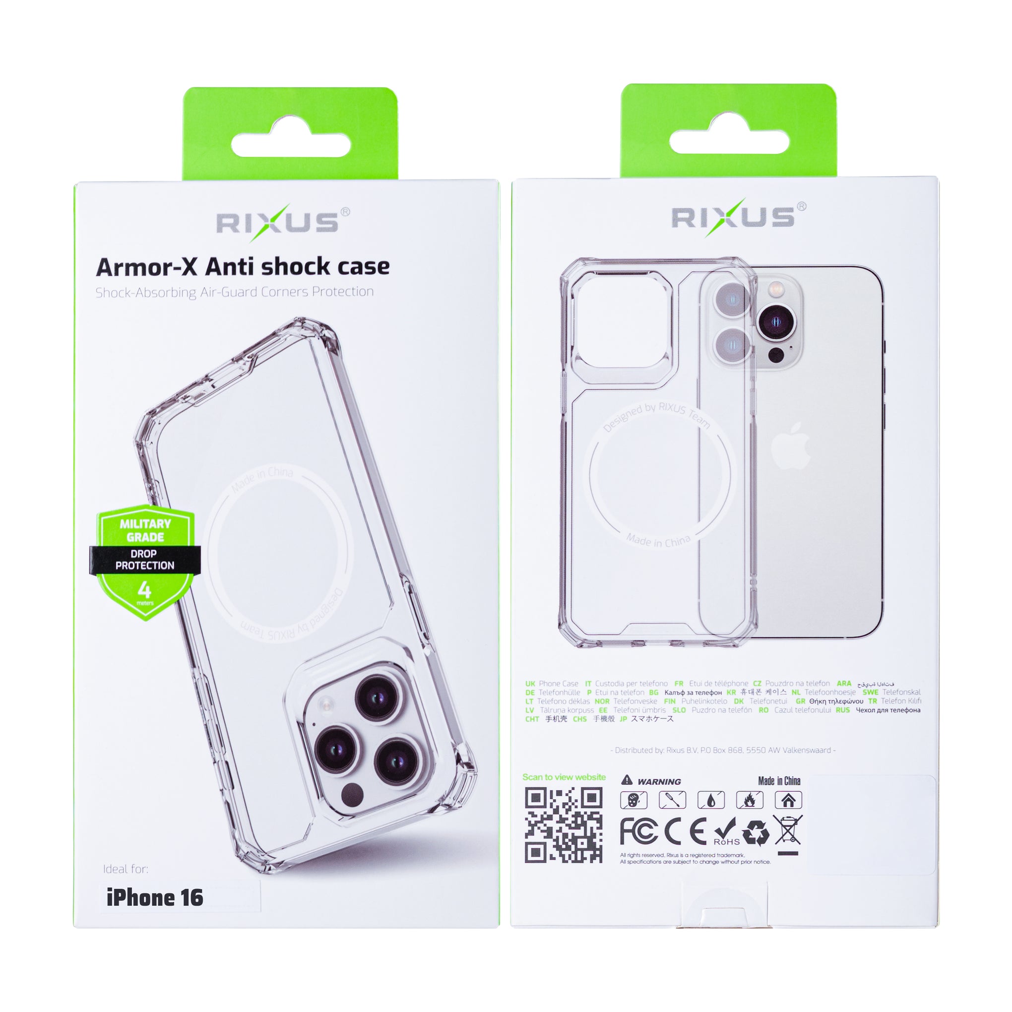 Rixus Armor-X Anti Shock Case With MagSafe Compatible For Apple iPhone 16 Transparent