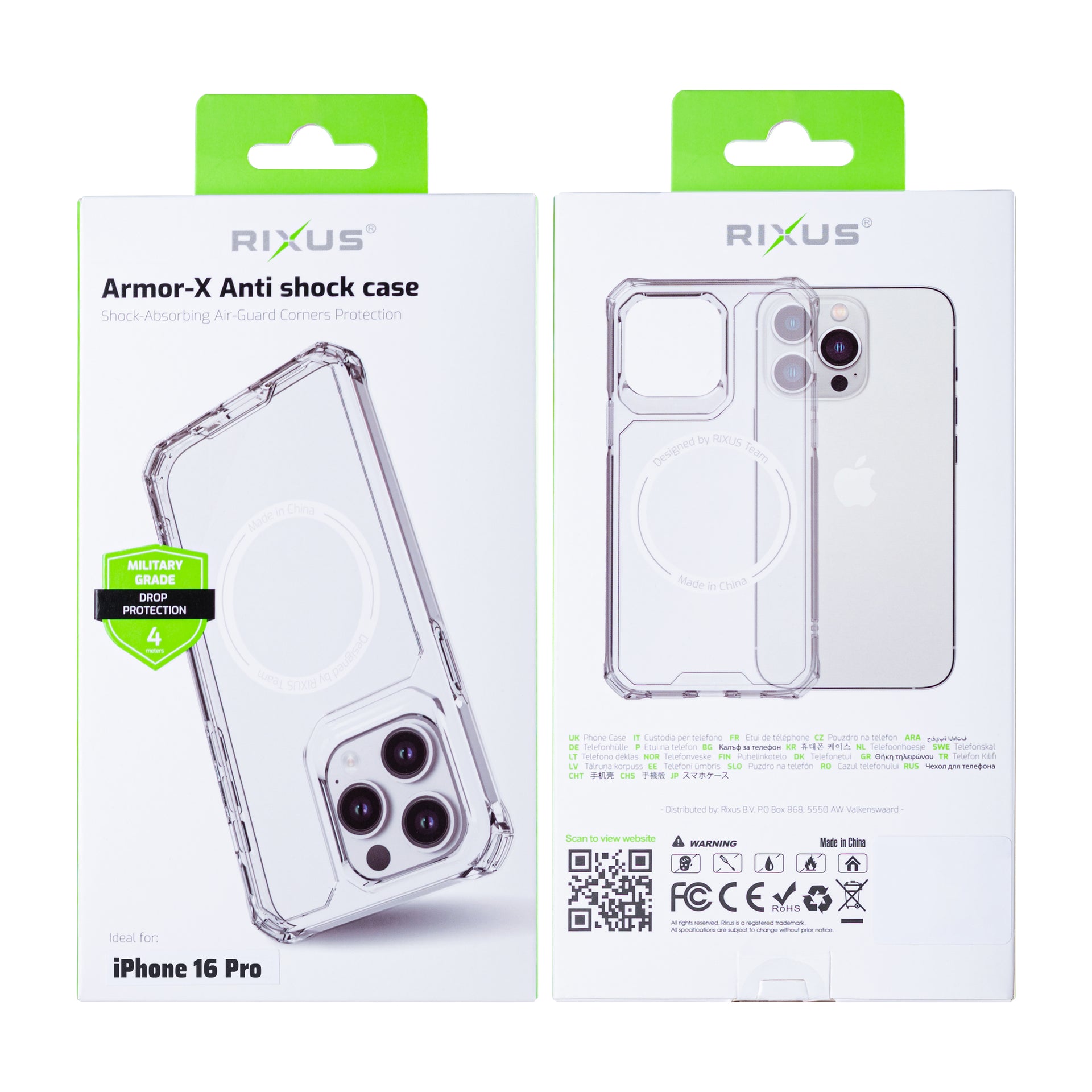 Rixus Armor-X Anti Shock Case With MagSafe Compatible For Apple iPhone 16 Pro Transparent