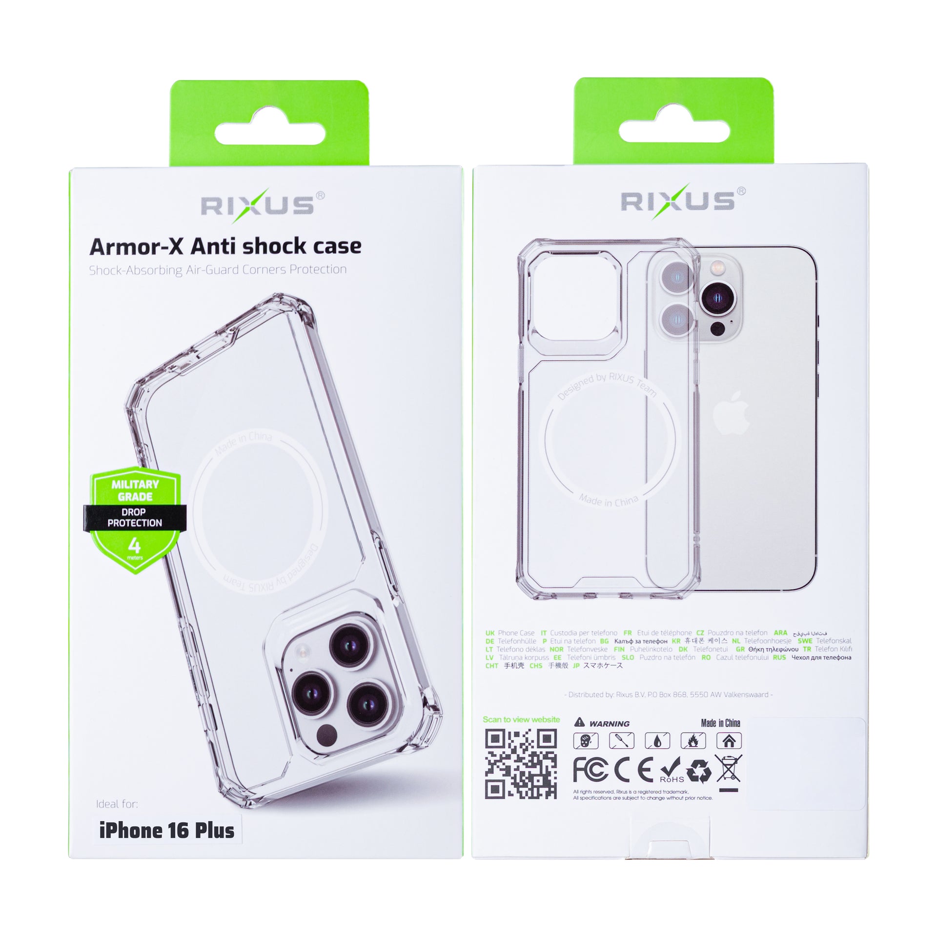 Rixus Armor-X Anti Shock Case With MagSafe Compatible For Apple iPhone 16 Plus Transparent