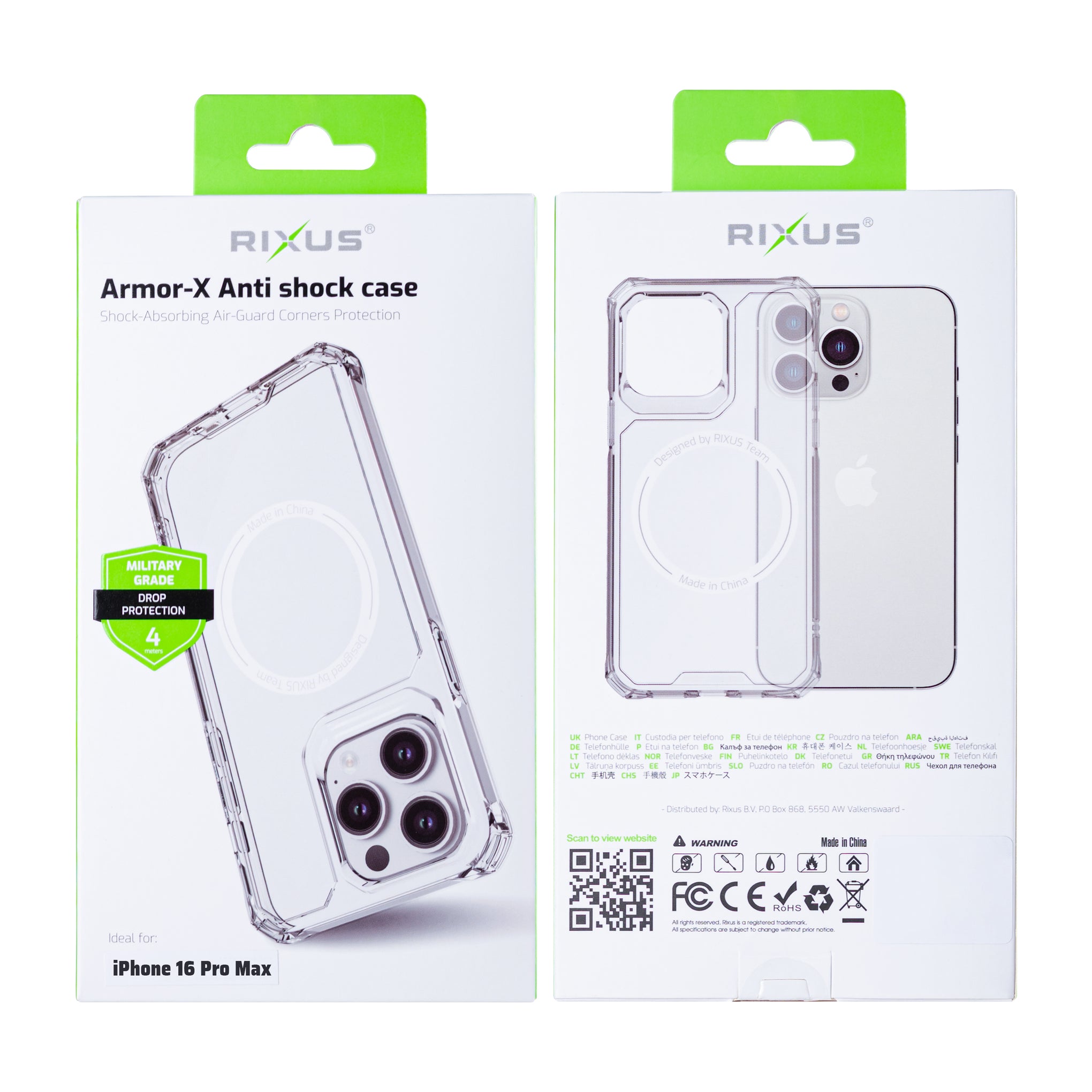 Rixus Armor-X Anti Shock Case With MagSafe Compatible For Apple iPhone 16 Pro Max Transparent