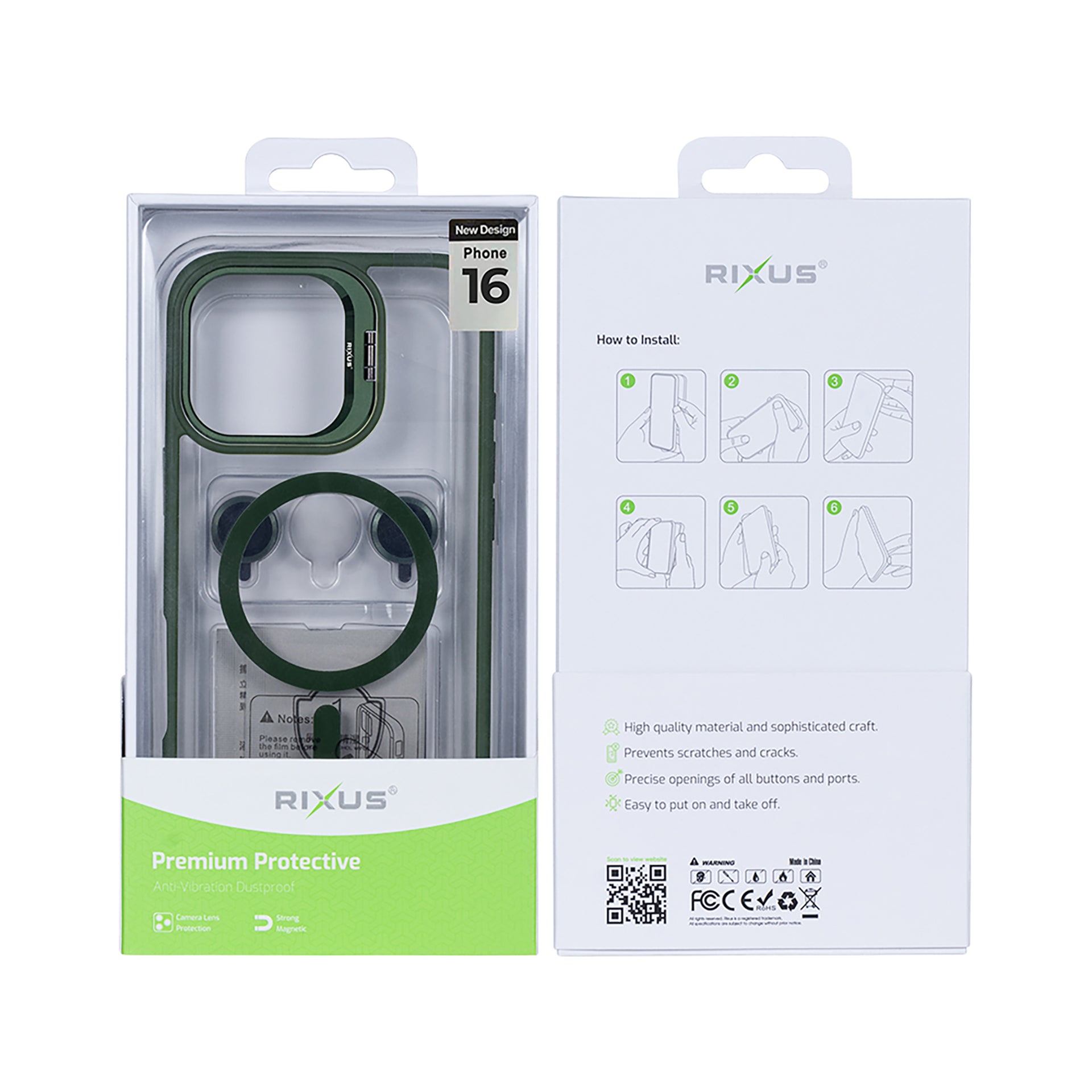 Rixus Classic 03 Case With MagSafe Compatible For Apple iPhone 16 Dark Green