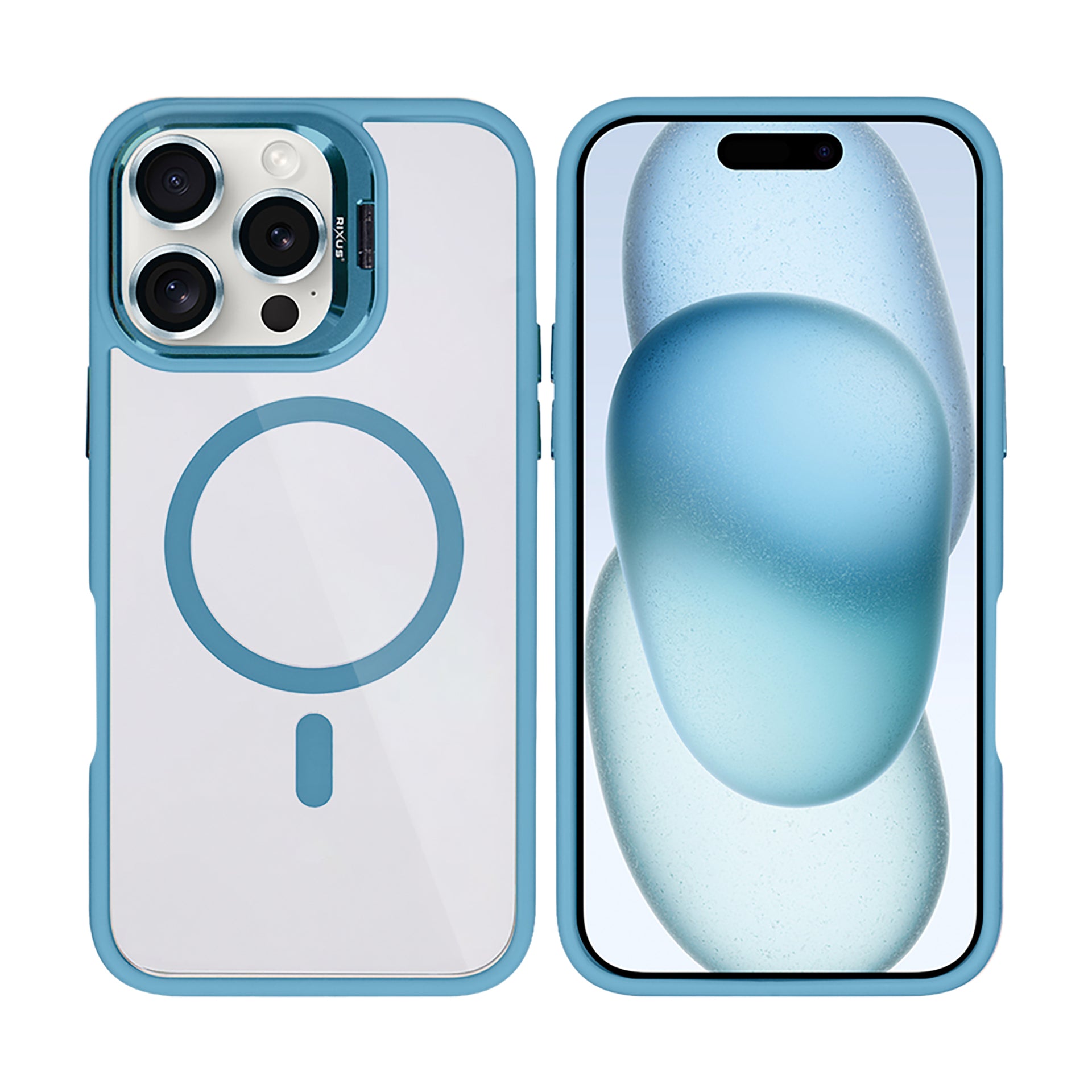 Rixus Classic 03 Case With MagSafe Compatible For Apple iPhone 16 Pro Light Blue