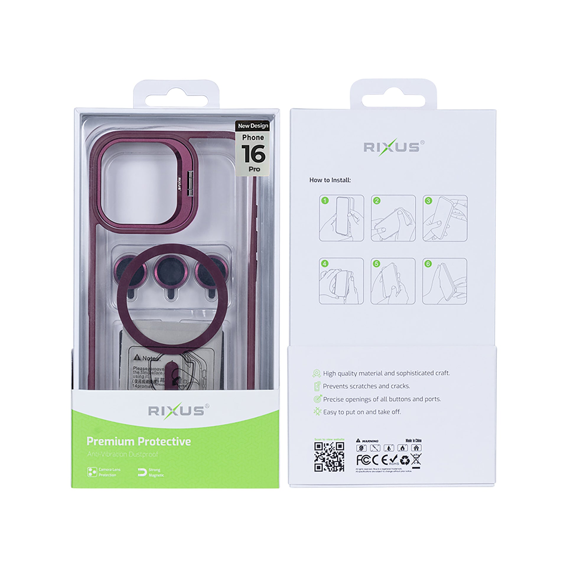 Rixus Classic 03 Case With MagSafe Compatible For Apple iPhone 16 Pro Dark Pink