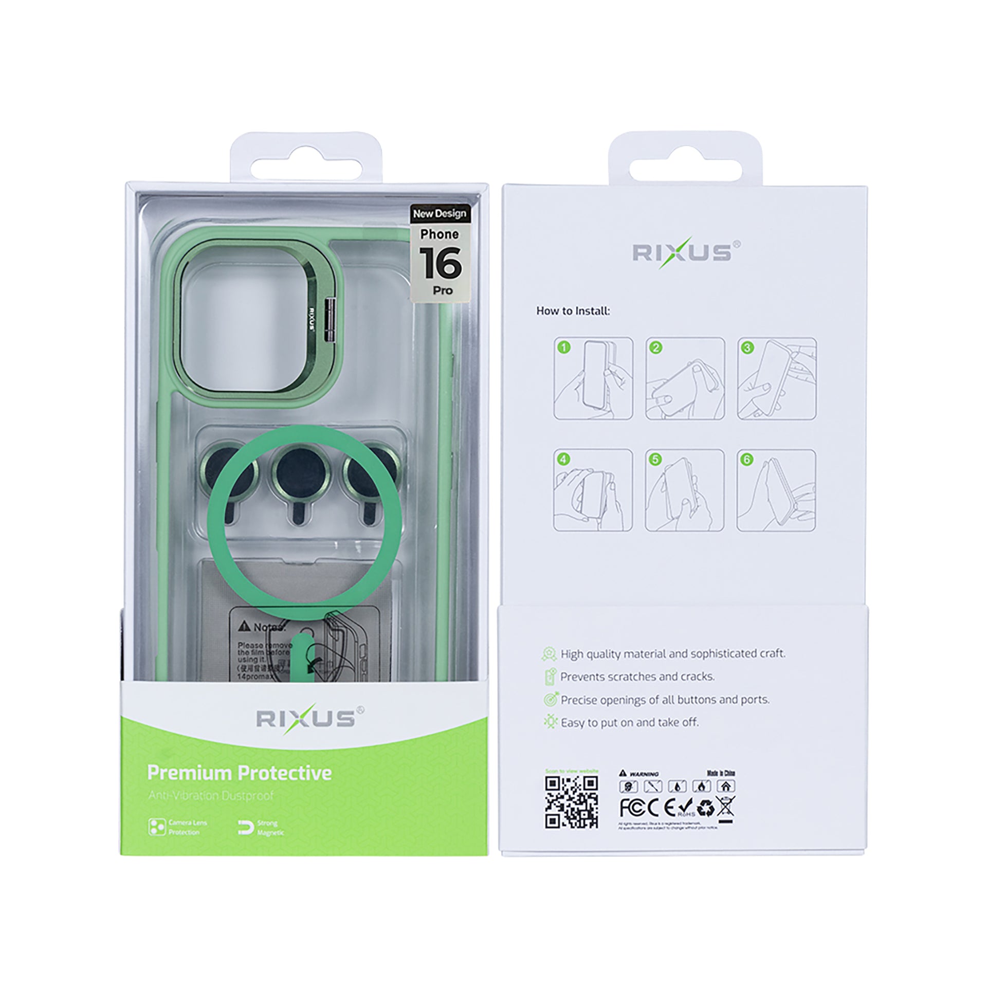Rixus Classic 03 Case With MagSafe Compatible For Apple iPhone 16 Pro Light Green