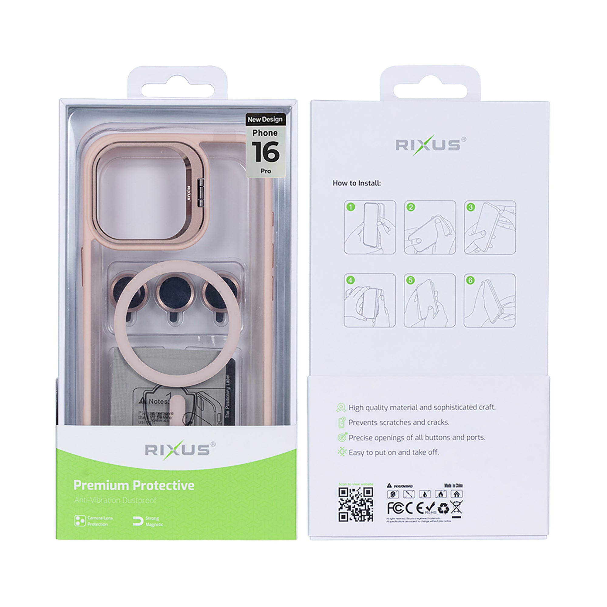 Rixus Classic 03 Case With MagSafe Compatible For Apple iPhone 16 Pro Light Pink
