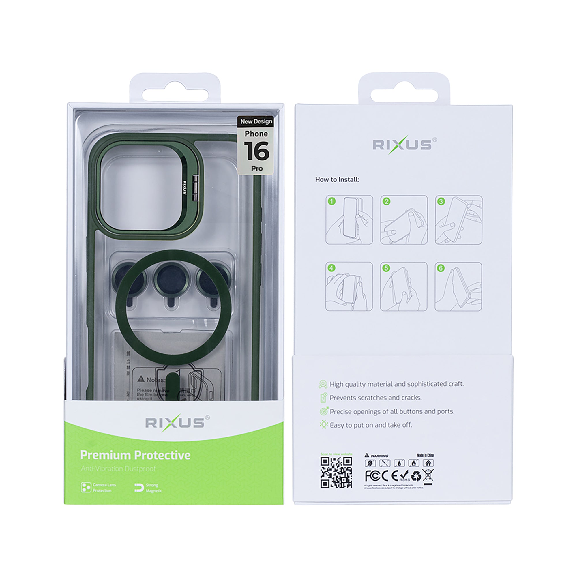 Rixus Classic 03 Case With MagSafe Compatible For Apple iPhone 16 Pro Dark Green