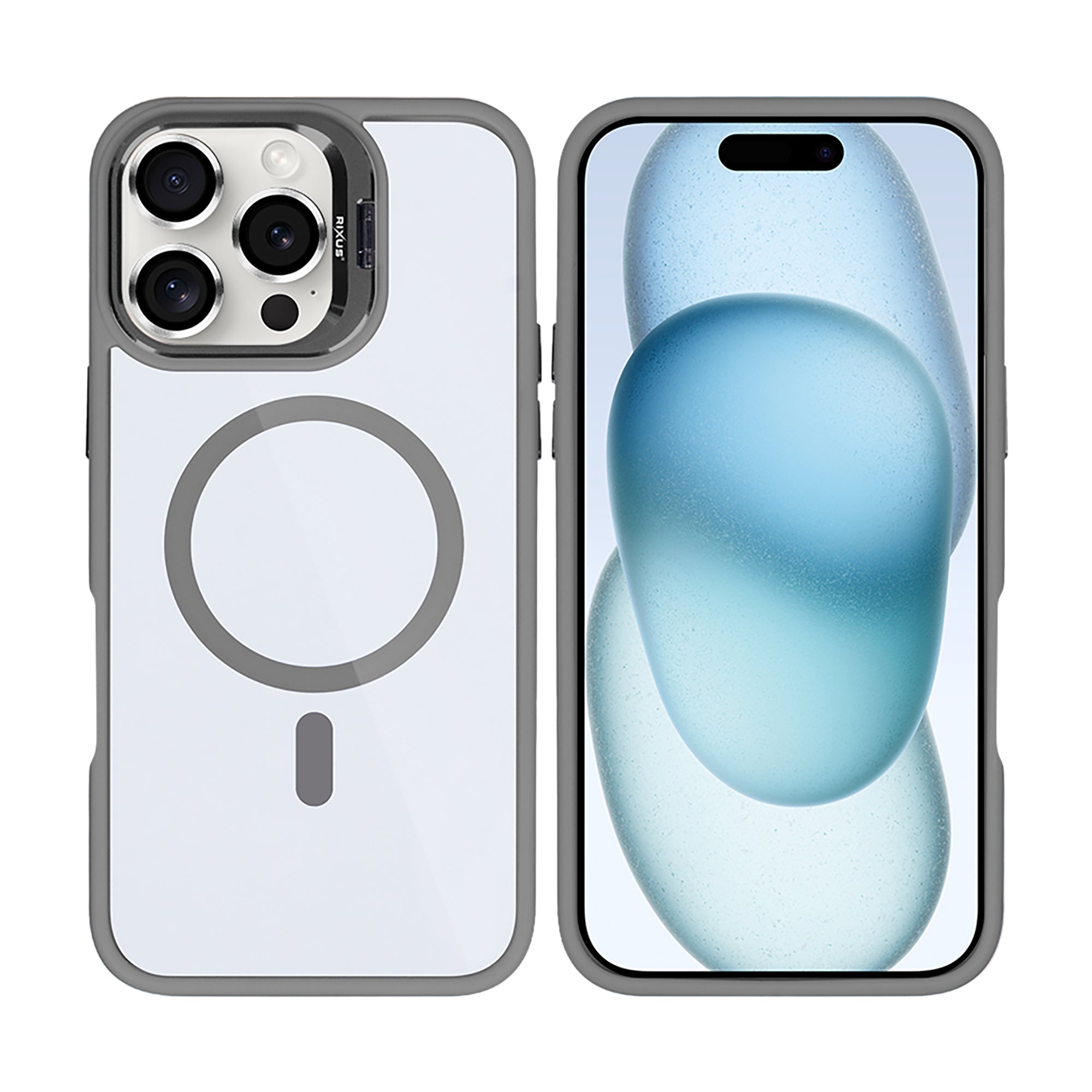 Rixus Classic 03 Case With MagSafe Compatible For Apple iPhone 16 Pro Titanium Grey