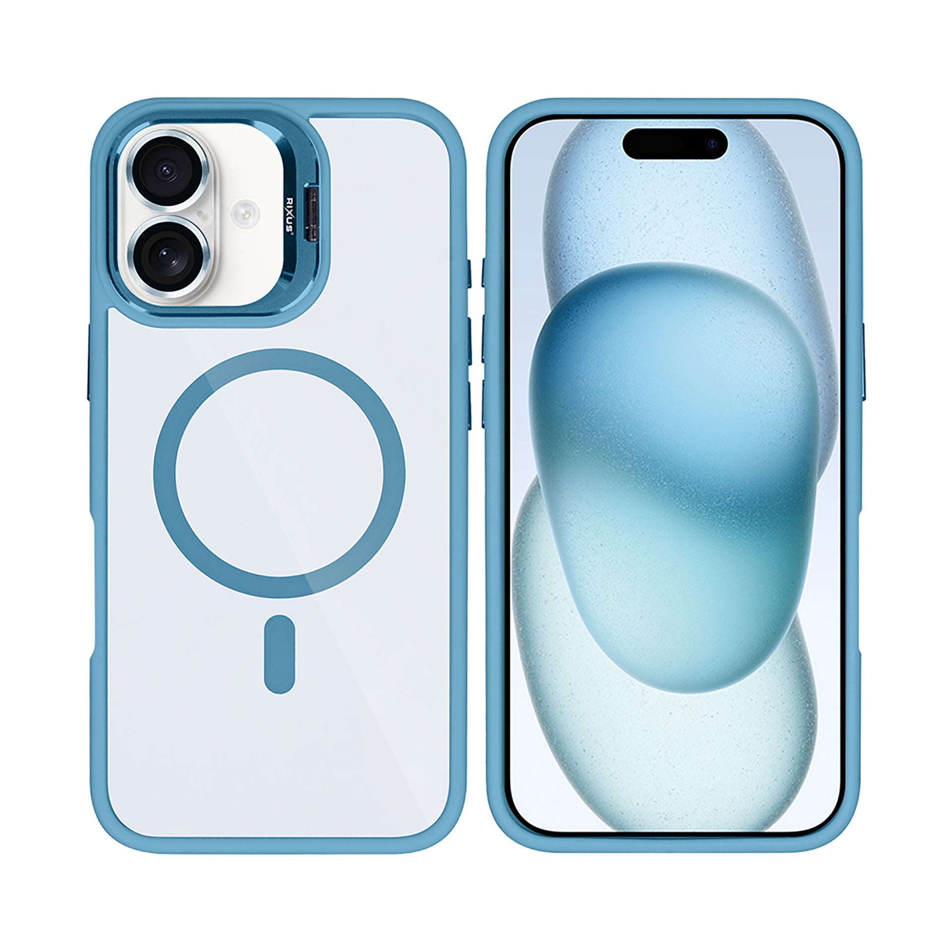 Rixus Classic 03 Case With MagSafe Compatible For Apple iPhone 16 Plus Light Blue
