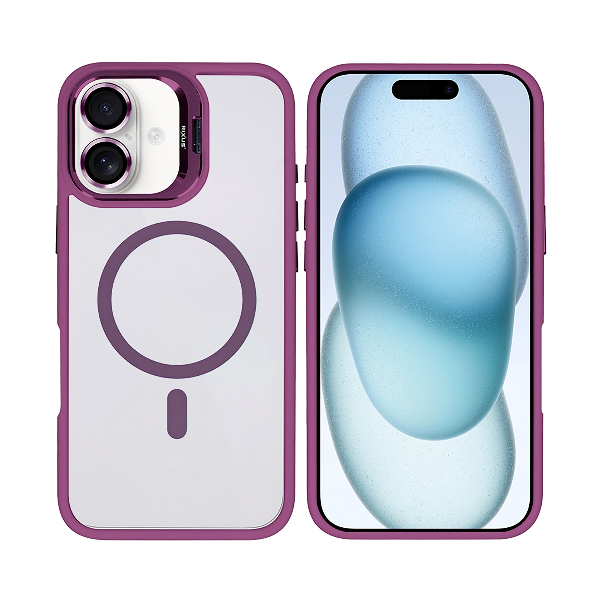 Rixus Classic 03 Case With MagSafe Compatible For Apple iPhone 16 Plus Dark Pink