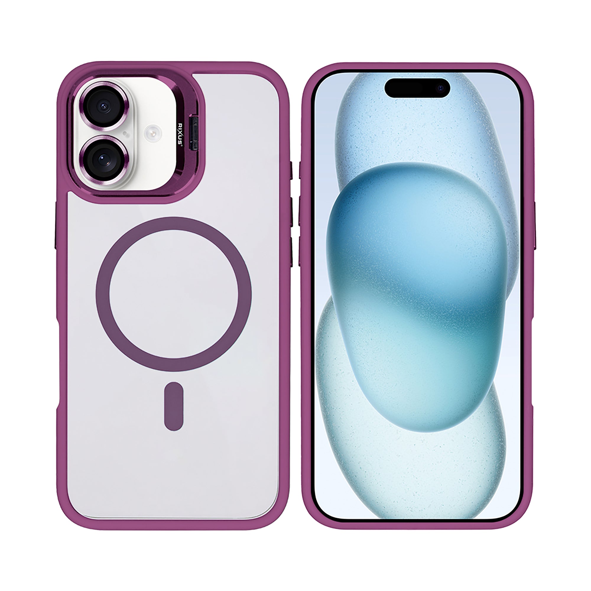 Rixus Classic 03 Case With MagSafe Compatible For Apple iPhone 16 Plus Dark Pink
