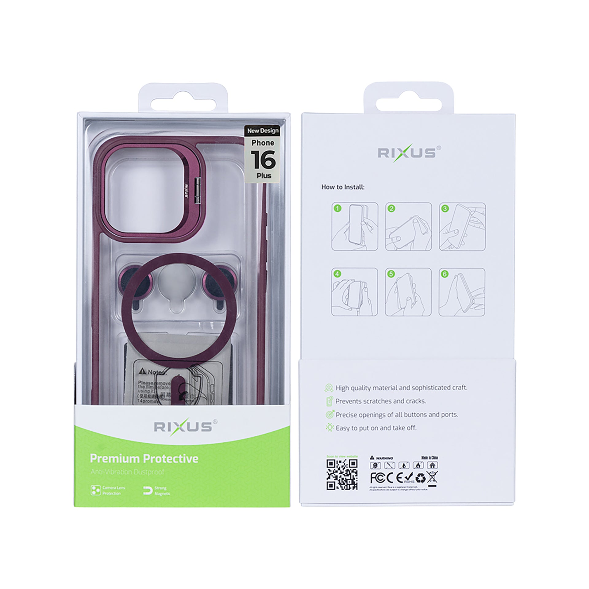 Rixus Classic 03 Case With MagSafe Compatible For Apple iPhone 16 Plus Dark Pink