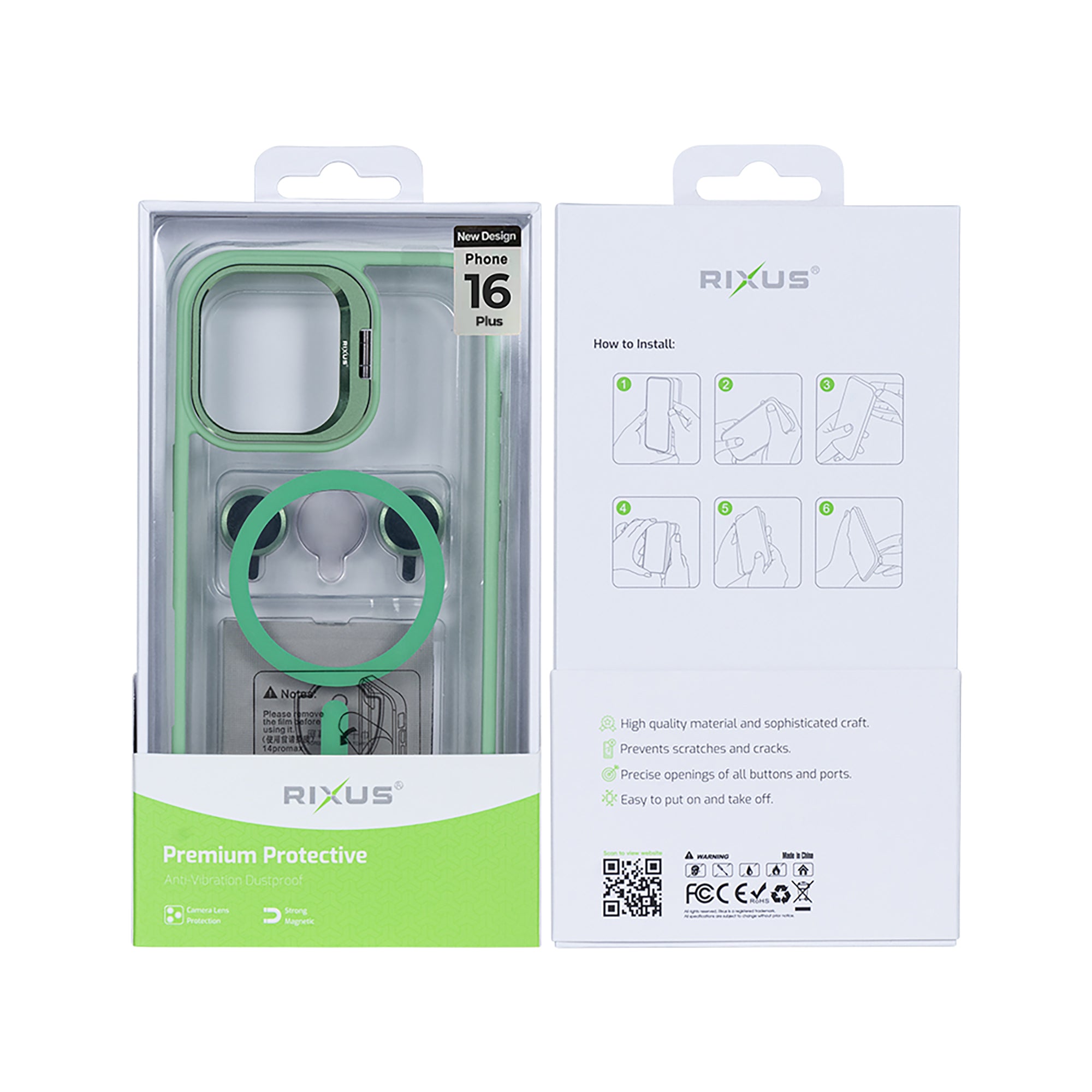 Rixus Classic 03 Case With MagSafe Compatible For Apple iPhone 16 Plus Light Green