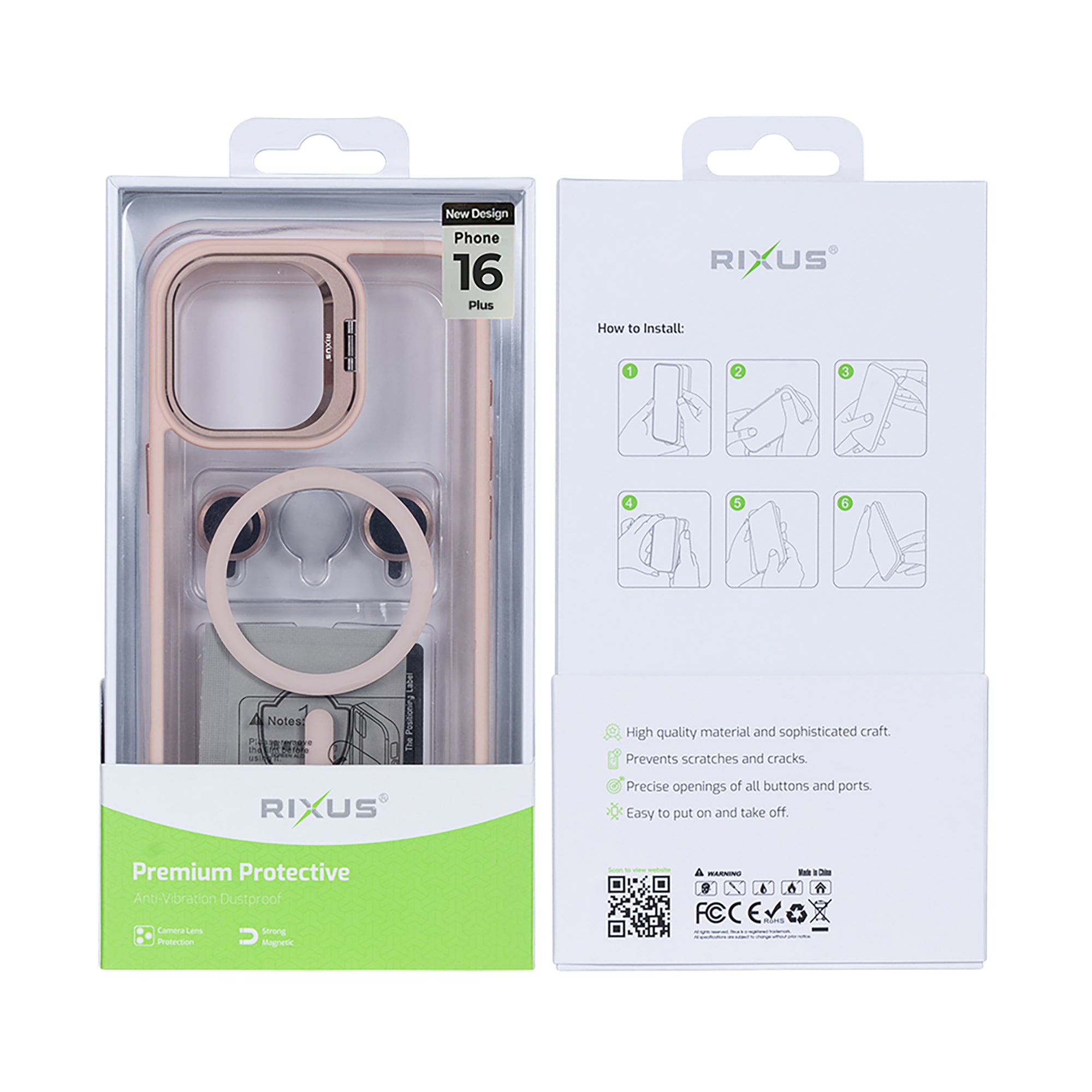 Rixus Classic 03 Case With MagSafe Compatible For Apple iPhone 16 Plus Light Pink