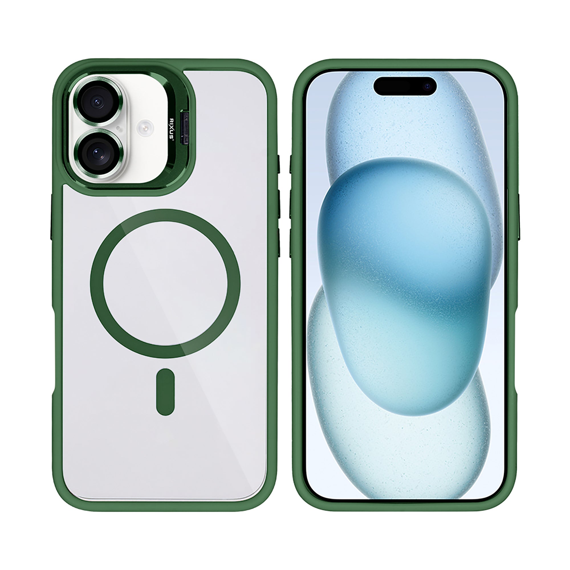 Rixus Classic 03 Case With MagSafe Compatible For Apple iPhone 16 Plus Dark Green