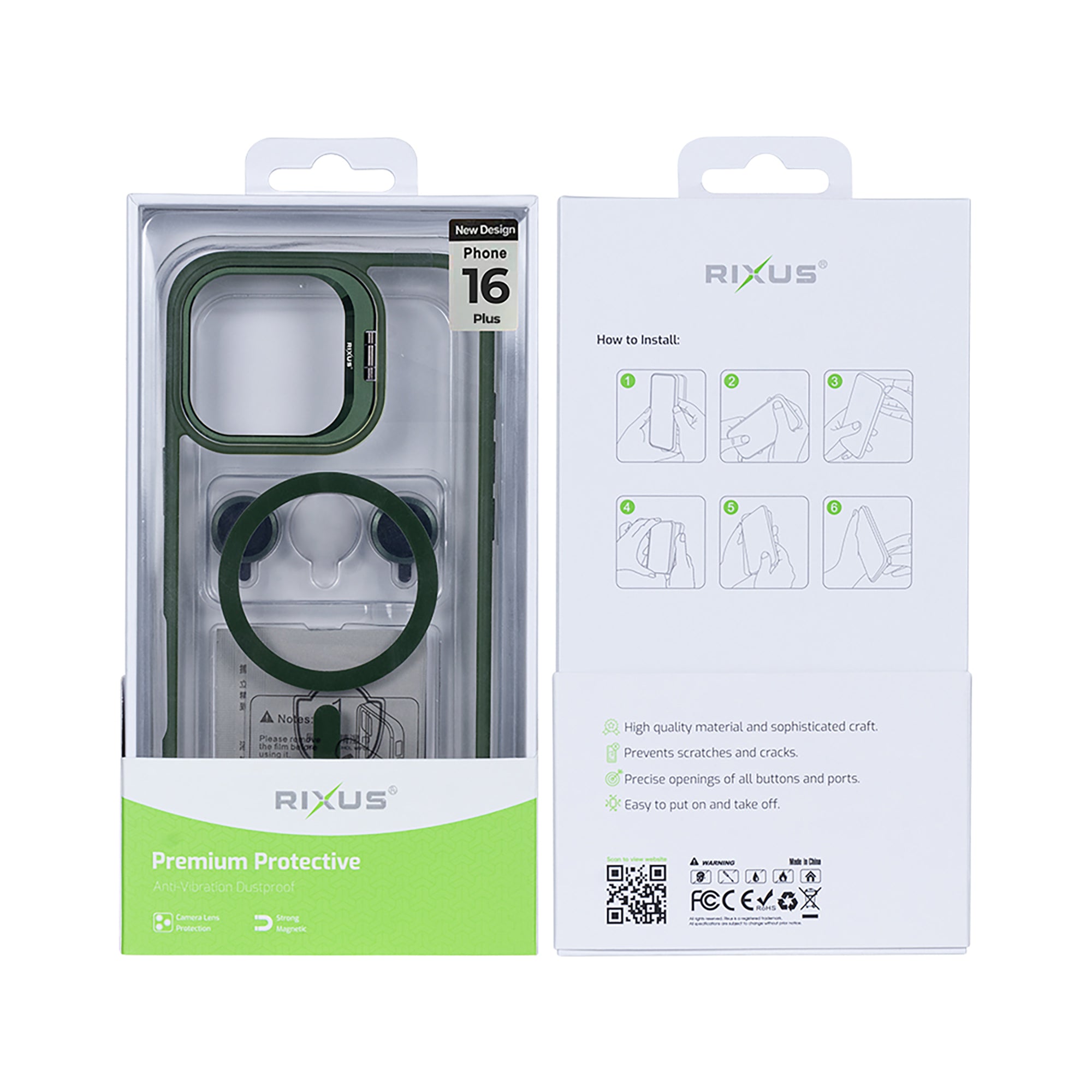 Rixus Classic 03 Case With MagSafe Compatible For Apple iPhone 16 Plus Dark Green