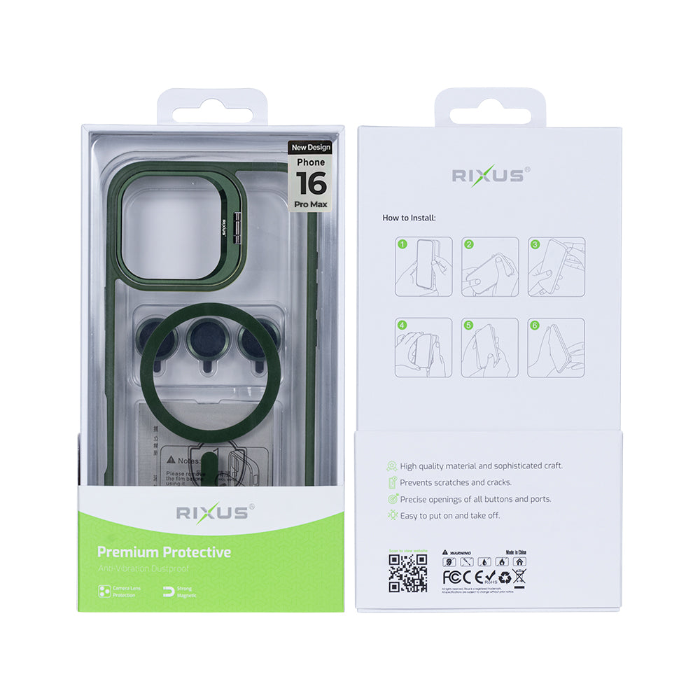 Rixus Classic 03 Case With MagSafe Compatible For Apple iPhone 16 Pro Max Dark Green