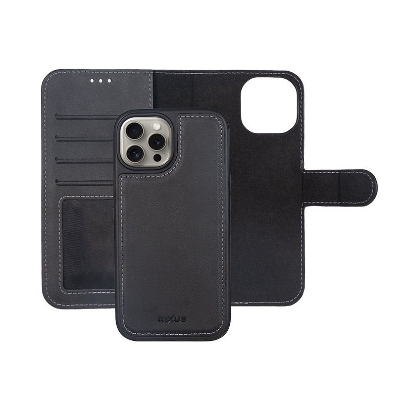 Rixus For iPhone 16 Pro Duo Magnetic Detachable Wallet Black