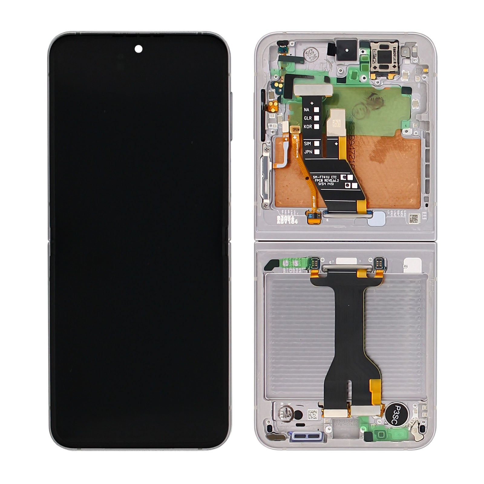 Samsung Galaxy Z Flip6 F741B Main Display And Digitizer With Frame Silver Shadow Service Pack