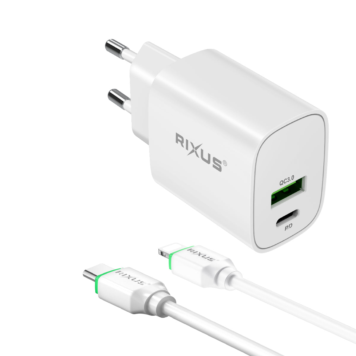Rixus RX90L Adapter With USB-C To Lightning Connector Cable 1m 20W White