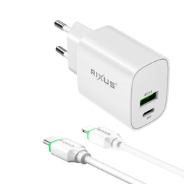 Rixus RX90L Adapter With USB-C To Lightning Connector Cable 1m 20W White