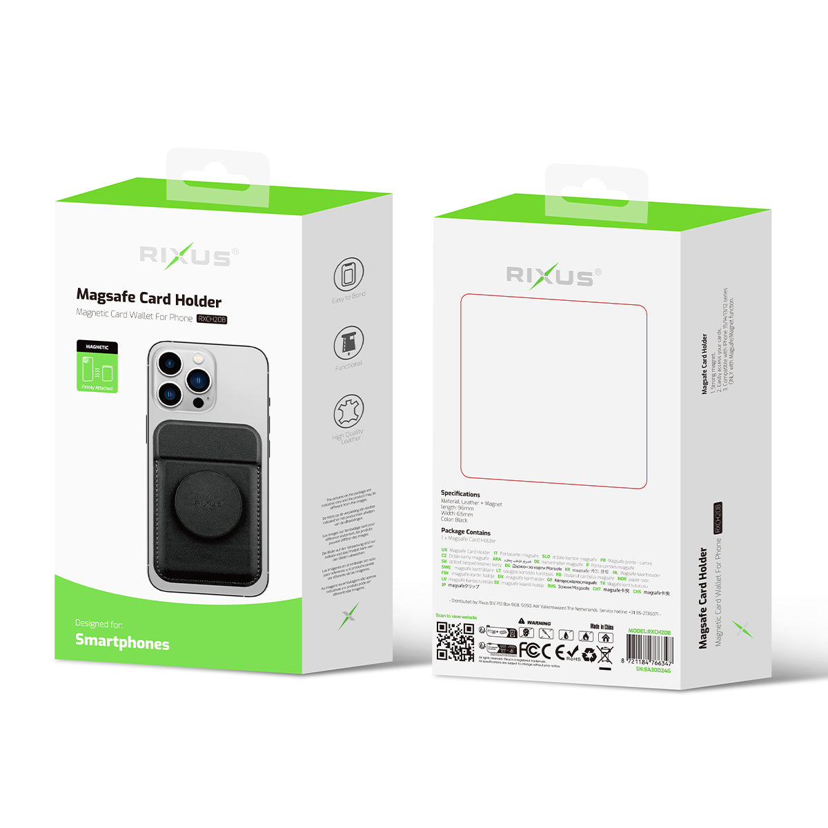 Rixus RXCH20B Card Holder With MagSafe Compatible Black