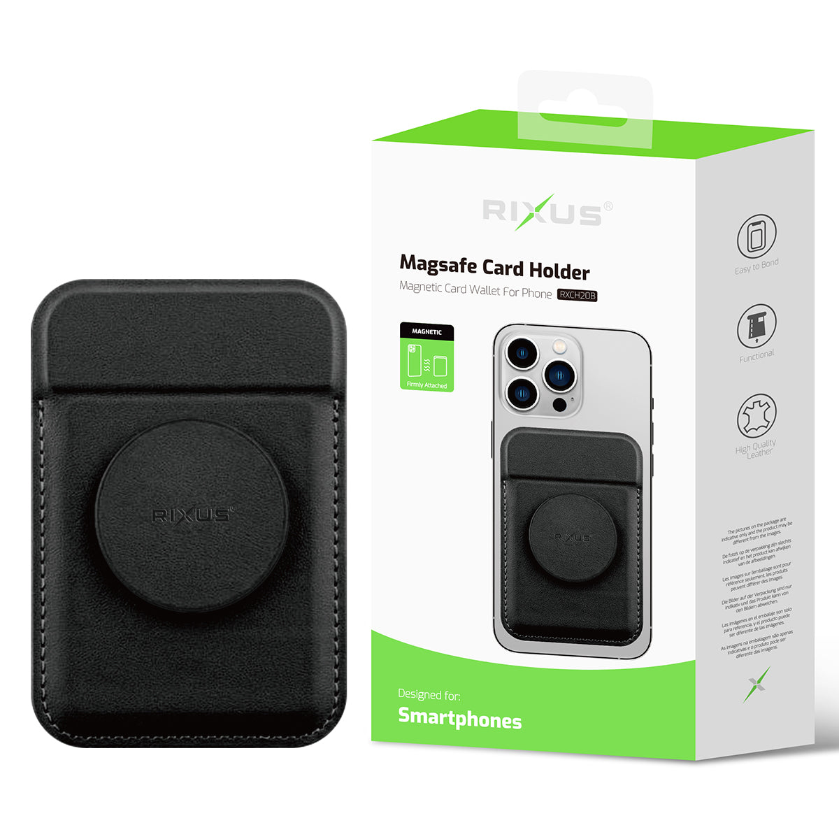 Rixus RXCH20B Card Holder With MagSafe Compatible Black