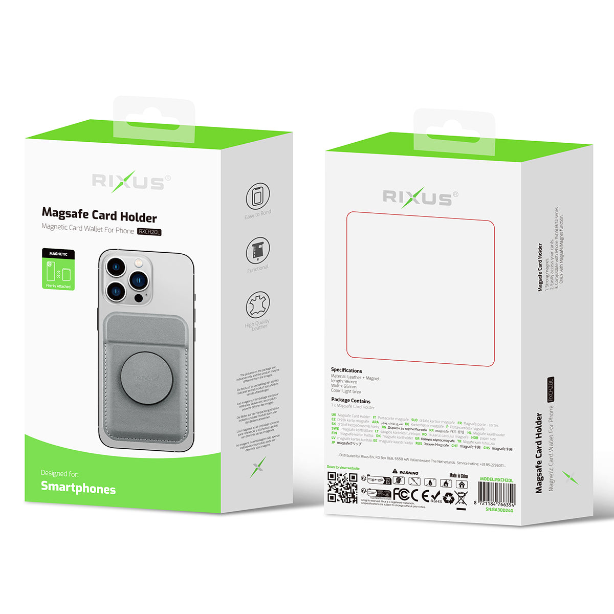 Rixus RXCH20L Card Holder With MagSafe Compatible Light Gray