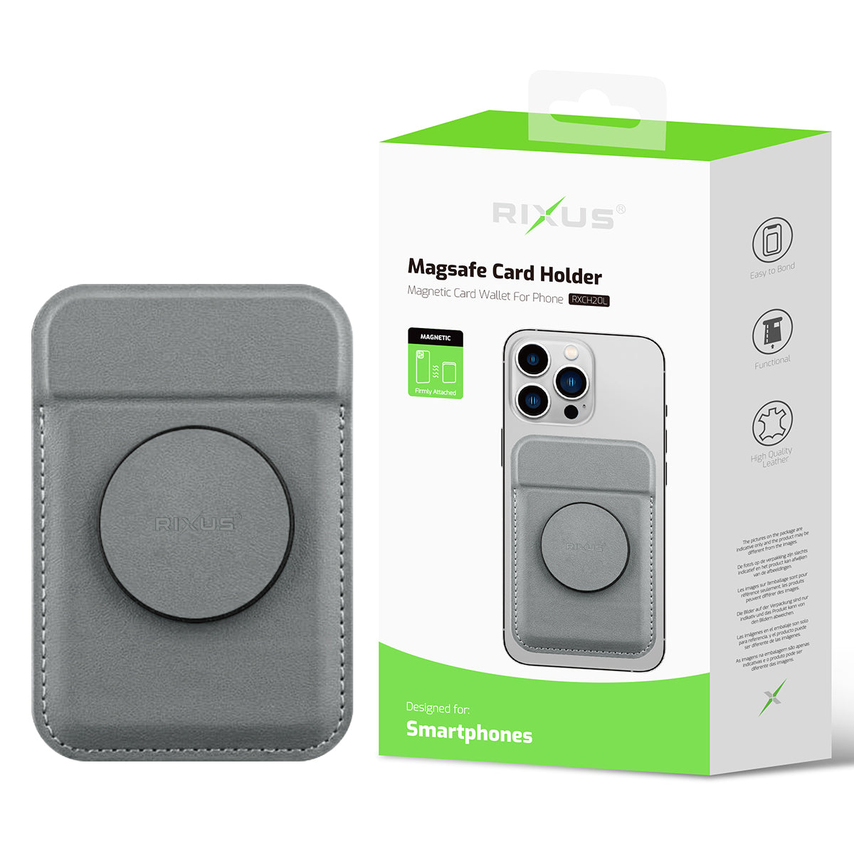 Rixus RXCH20L Card Holder With MagSafe Compatible Light Gray
