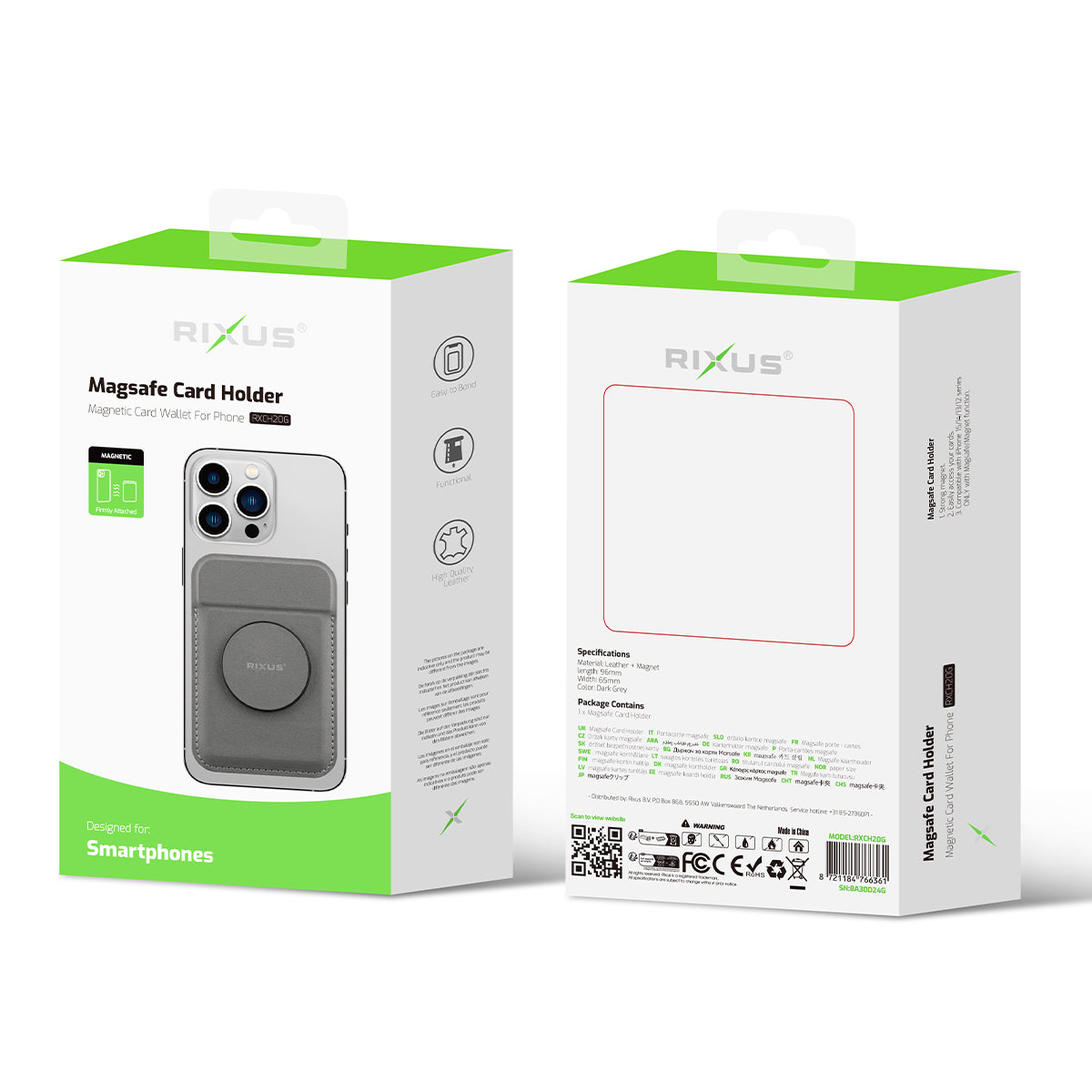 Rixus RXCH20G Card Holder With MagSafe Compatible Gray