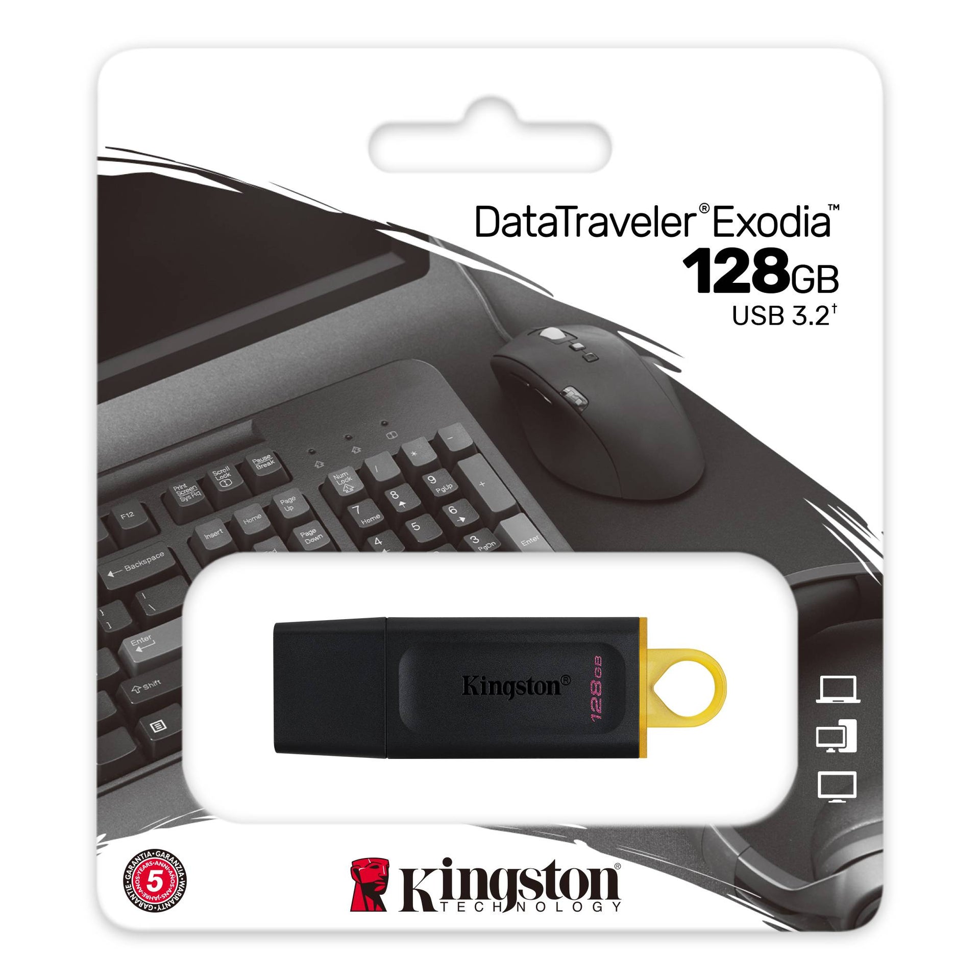 Kingston 128GB DataTraveler Exodia USB3.2 Gen 1 Flash Drive Black And Yellow