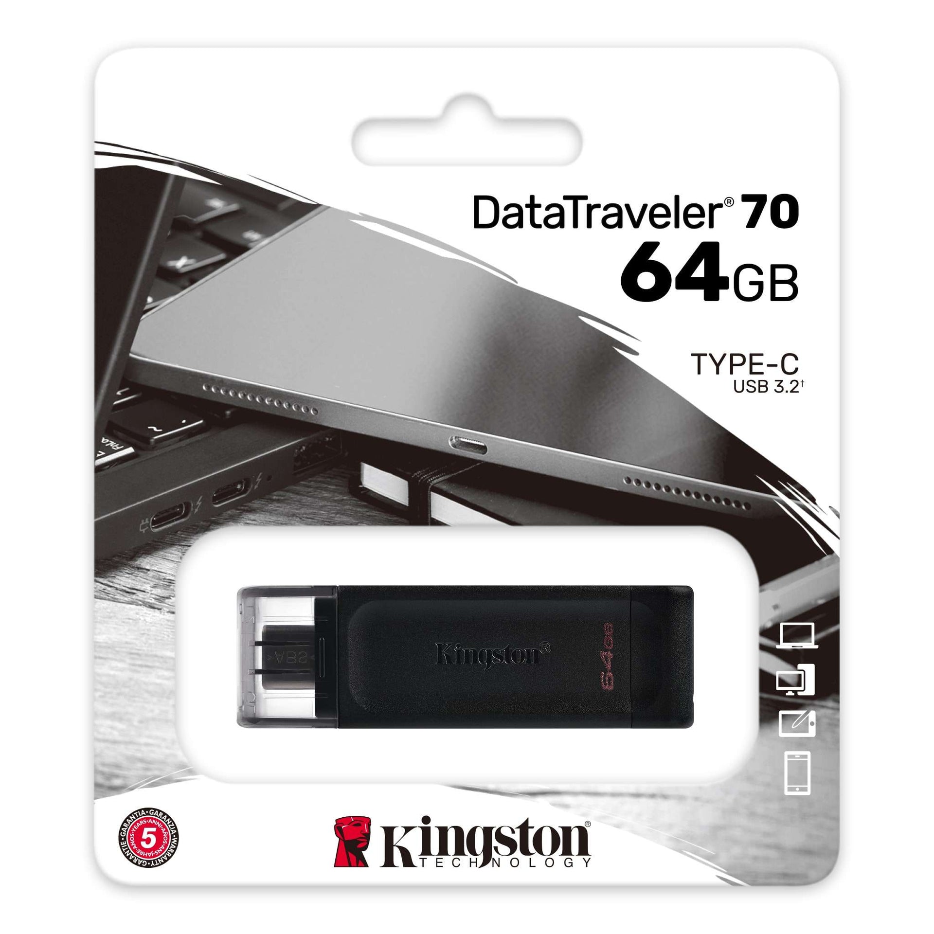 Kingston 64GB DataTraveler 70 USB-C 3.2 Gen 1 Flash Drive Black