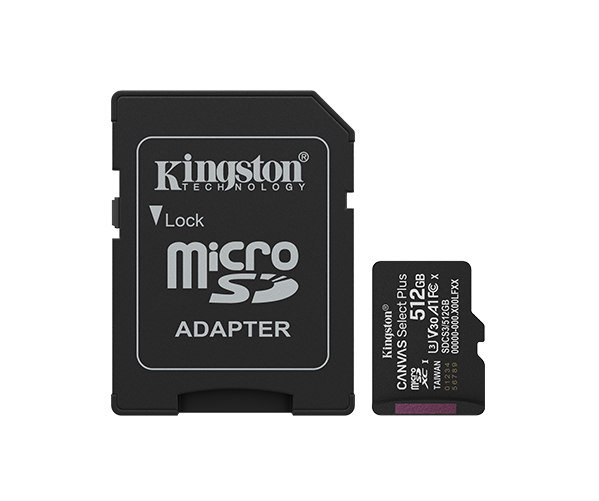 Kingston 512GB Canvas Select Plus MicroSD Memory Card 100R A1 C10 Card With Adapter Black