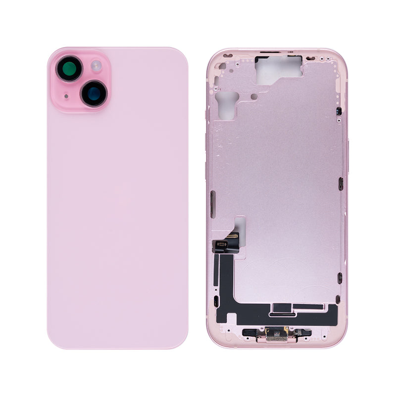 For iPhone 15 Complete Housing Incl. All Small Parts Without Battery And Back Camera Pink