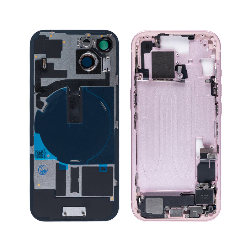 For iPhone 15 Complete Housing Incl. All Small Parts Without Battery And Back Camera Pink